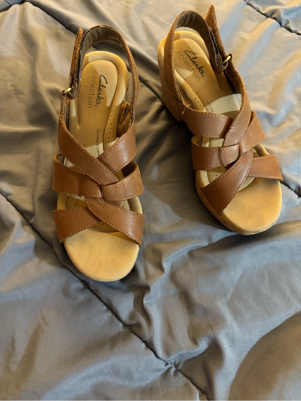 Clarks Brown Leather Crisscross Slingback Sandals - Picture 7 of 12